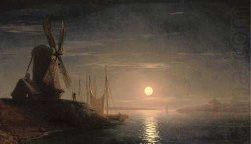Ivan Aivazovsky A windmill overlooking a moonlit bay china oil painting image